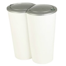 White Grey Duo Double Kitchen Recycling Bin Twin 2 Section Rubbish Waste Dustbin