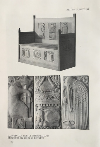 Art nouveau carved oak settle - art,