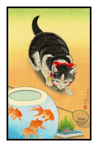 Japanese cat goldfish bowl - japanese,