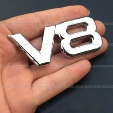 1x Silver Metal 3D V8 Logo