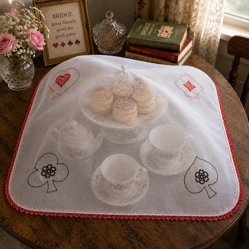 Vintage embroidered tea - embroidered, table