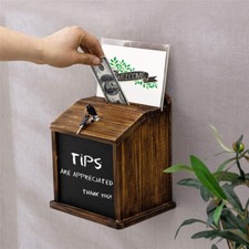 Large Wall Mount Wood Suggestion Ballot Box Donation Money Collection with Lock