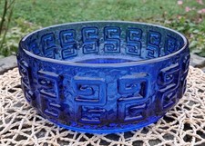 Riihimki Riihimaen Blue Greek Key Bowl Vintage MCM 20.5cm Dia