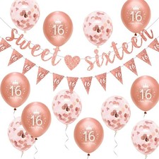 16th Birthday Decorations Rose Gold Sweet Sixteen Banner Kit Women 16th Birthday