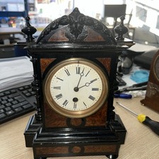 Victorian Ebonised Wooden Mantle clock. Missing parts so spares or repairs
