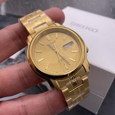 NEW SEIKO 5 AUTOMATIC GOLD PLATED DRESS WATCH SNKK76K1 BOXED DAY-DATE MENS 38MM