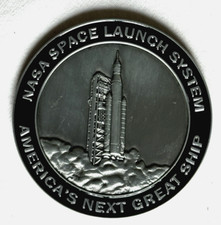 Space Launch System medallion. 'America's Next Great Ship'. Space rocket Artemis