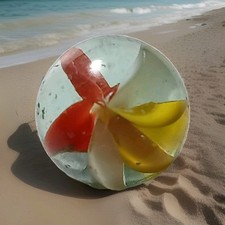 Vintage Japanese White Cross 3 Colours 6 Vane Glass Marble c.19650/60s