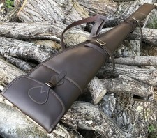 Handmade Brown Leather Rifle Slip Gun Case Sleeve Lined Sheepskin Airgun Padded