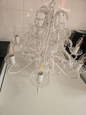 Vintage Shabby Chic Chandelier White  Metal Crystal Droplets Ceiling Light 