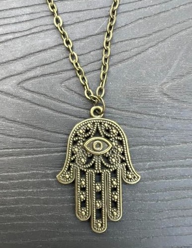 Bronze hamsa hand necklace - hamsa,