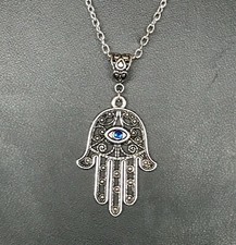Large Hamsa Hand of Fatima Evil Eye Spiritual Protection 24" Chain Necklace