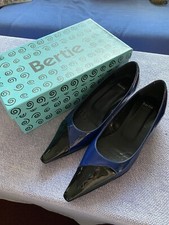 Bertie Blue & Black Patent Kitten Heel Shoes Size Uk 6 New Box 1990s Vintage