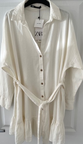 Zara white linen dress - white, size