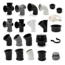 110mm Pushfit Soil Pipe Fittings, Bend Coupler Vent Strap Black Grey White UPVC