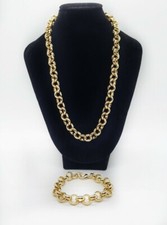 9ct Gold GF, Big 10mm Mens Gold Belcher Chain 24" & 8" Bracelet Set Plain Gold