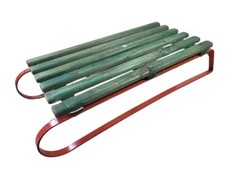 Vintage Wooden Sledge Steel Runners Red Green  Retro Snow Festive Fun 93cm Long
