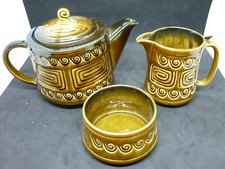 RETRO SYLVAC TOTEM pottery tea set 3 pieces teapot, milk jug,sugar bowl