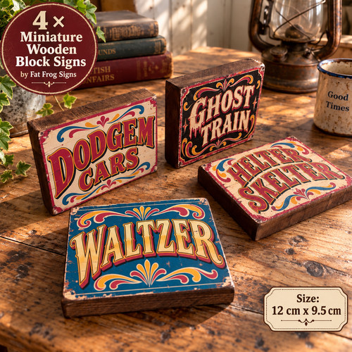 Fairground wooden block - fairground, signs