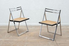 2 VINTAGE FOLDING ARRBEN ITALIAN CHROME AND CANE RATTAN CHAIRS 70S 80S DELIVERY