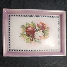 H & K Tunstall Ceramic Tray with German Flower Transfer Flowers Design VGC