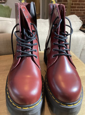 DR MARTENS JADON DARK TAN/CHERRY SMOOTH LEATHER PLATFORM BOOTS SIZE UK 12