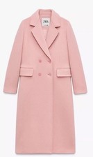 ZARA NEW WOMAN ZW COLL. DOUBLE-BREASTED WOOL-BLEND COAT PASTEL PINK Size M
