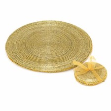 Set of 4 Gold Beaded Glass Coasters and Placemats | 4 Placemats and 4 Coasters