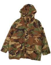 VINTAGE Mens Long Hooded Military Jacket IT 48 Medium Brown Camouflage DG27