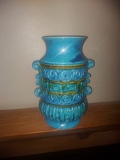 West German Pottery Vase Carstens Tonnieshof Mid Century Blue / Green Glaze 