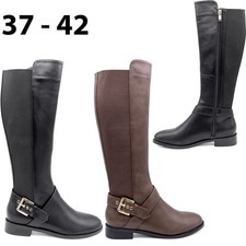 Ladies Knee High Elastic Stretch Calf Faux Leather Long Riding Winter Boots