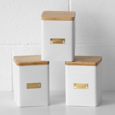 White Tea Coffee Sugar Storage Canisters Retro Country Kitchen Jars Containers