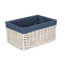 White Wash Navy Lined Open Storage Basket