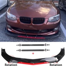 For 3 Series E36 E46 E90 E92 Gloss Front Bumper Splitter Lip + Black Sturt Rods