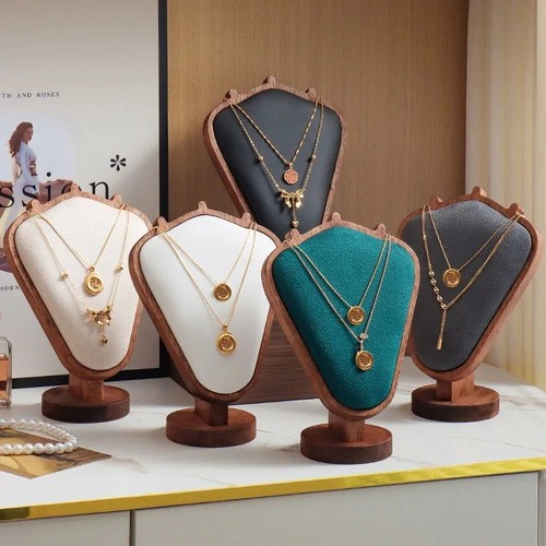 Wood jewelry necklace display - wood,