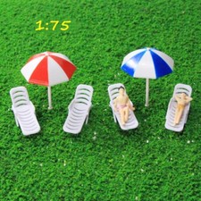 TYS26075 2 Sets OO Gauge 1:75 Parasols Sun Loungers Chairs Bench Settee Model