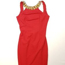 Pia Michi Bodycon Dress Knee Length Size 8 Red Polyester Designer Lined