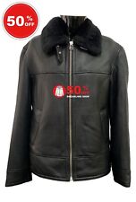 Men's Sheepskin B3 Bomber Jacket Black Fur Real Shearling Pilot Jacket NV-67