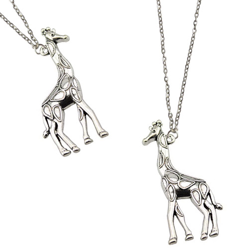 Cute silver giraffe necklace - silver,