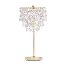 Modern Jewelled Acrylic Crystal 48cm Table Lamp or Bedside Light Chrome Gold