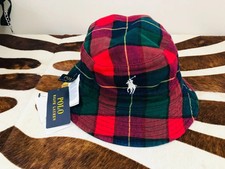 RALPH LAUREN TARTAN & NAVY REVERSIBLE  BUCKET HAT WITH POLO HORSE LOGO SIZE S/M