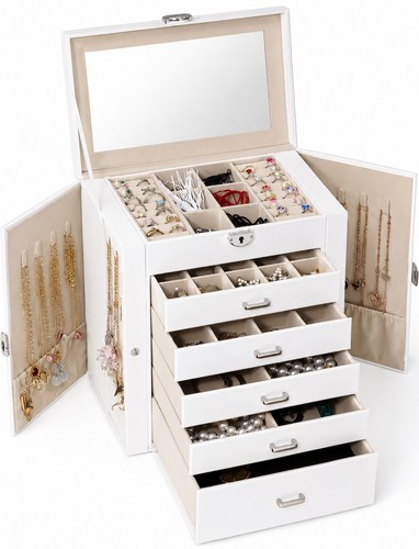 White lockable jewellery box - white,