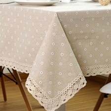 Flower Pattern Tablecloth Linen Cotton Table Cloth with Lace Multi-functional