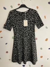 IBlues Max Mara UK 12 Animal Print Fit Flare Wool Dress Black NWT RRP £159