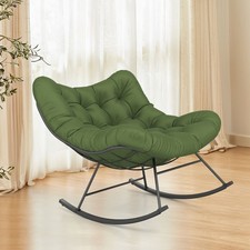 Indoor Outdoor Rocking Chair Egg Papasan Chair w/Padded Cushion-Green