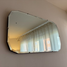 Vintage 30s Art Deco Bevelled Edge Frameless Wall Mirror Landscape Ready to Hang