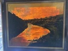 Vintage Beautiful Oil Painting Of Sunset Signed And Framed