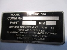 Nameplate Bl Triumph Spitfire 1500 British Leyland s49