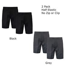 2 pack Boys Pull up Shorts Pull on School Uniform Grey Black Elasticated Back