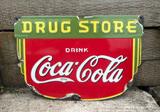 Vintage Coca-Cola Enamel Advertising Sign Raised Lettering Mancave Wall Display